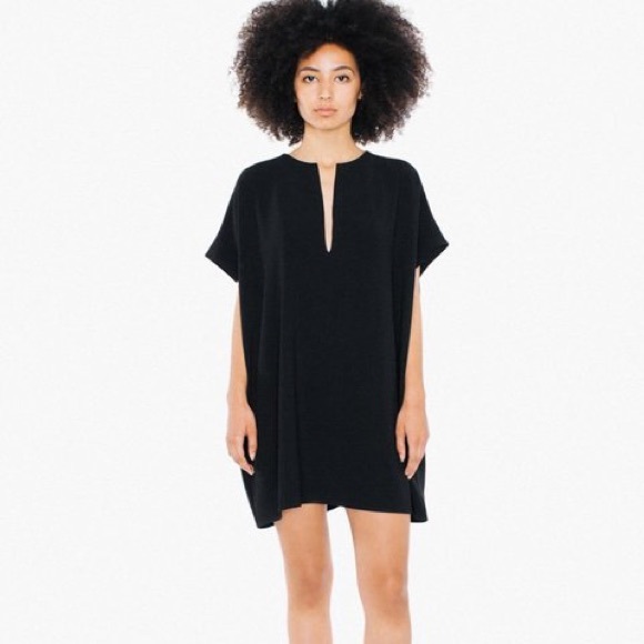 American Apparel Crepe Shift Dress Black Cocktail Mini Dress Size XS/S - Picture 2 of 7